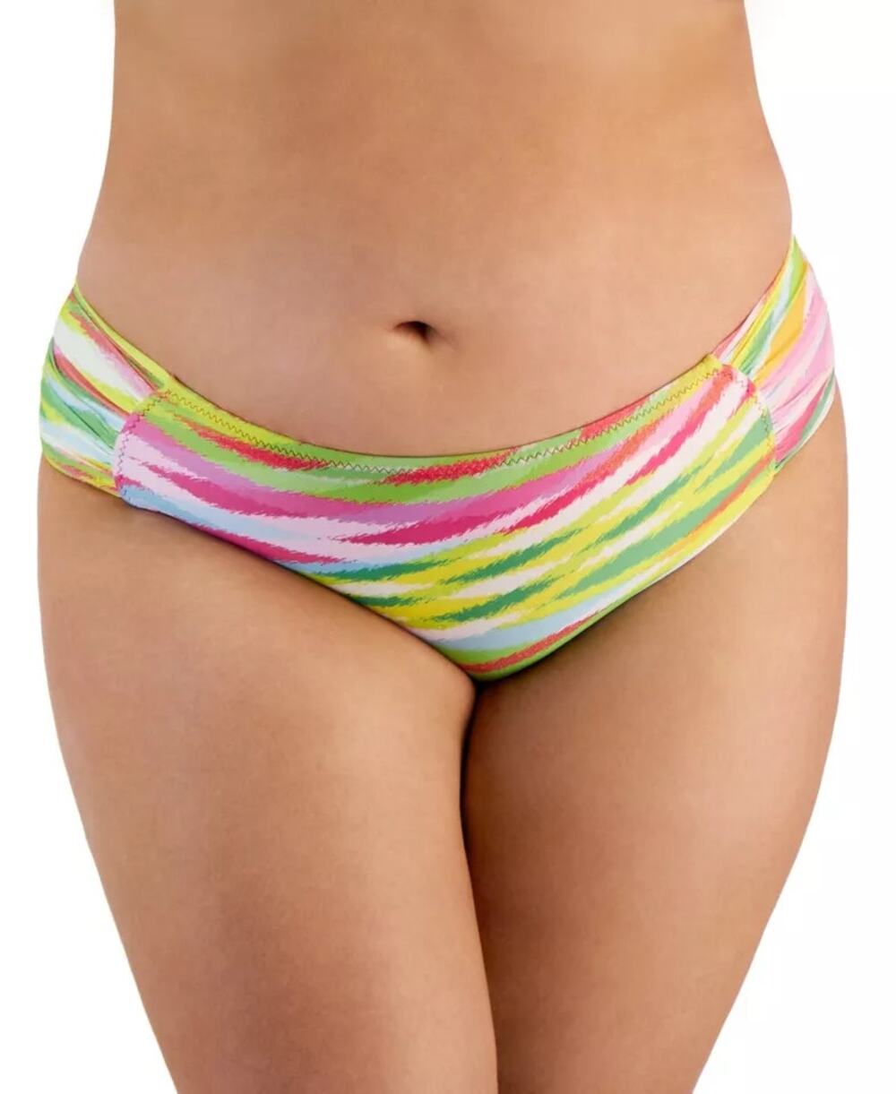 Becca Etc Awaken Side Tab Hipster Bikini Bottom Neon Stripe Pink Size 0X New